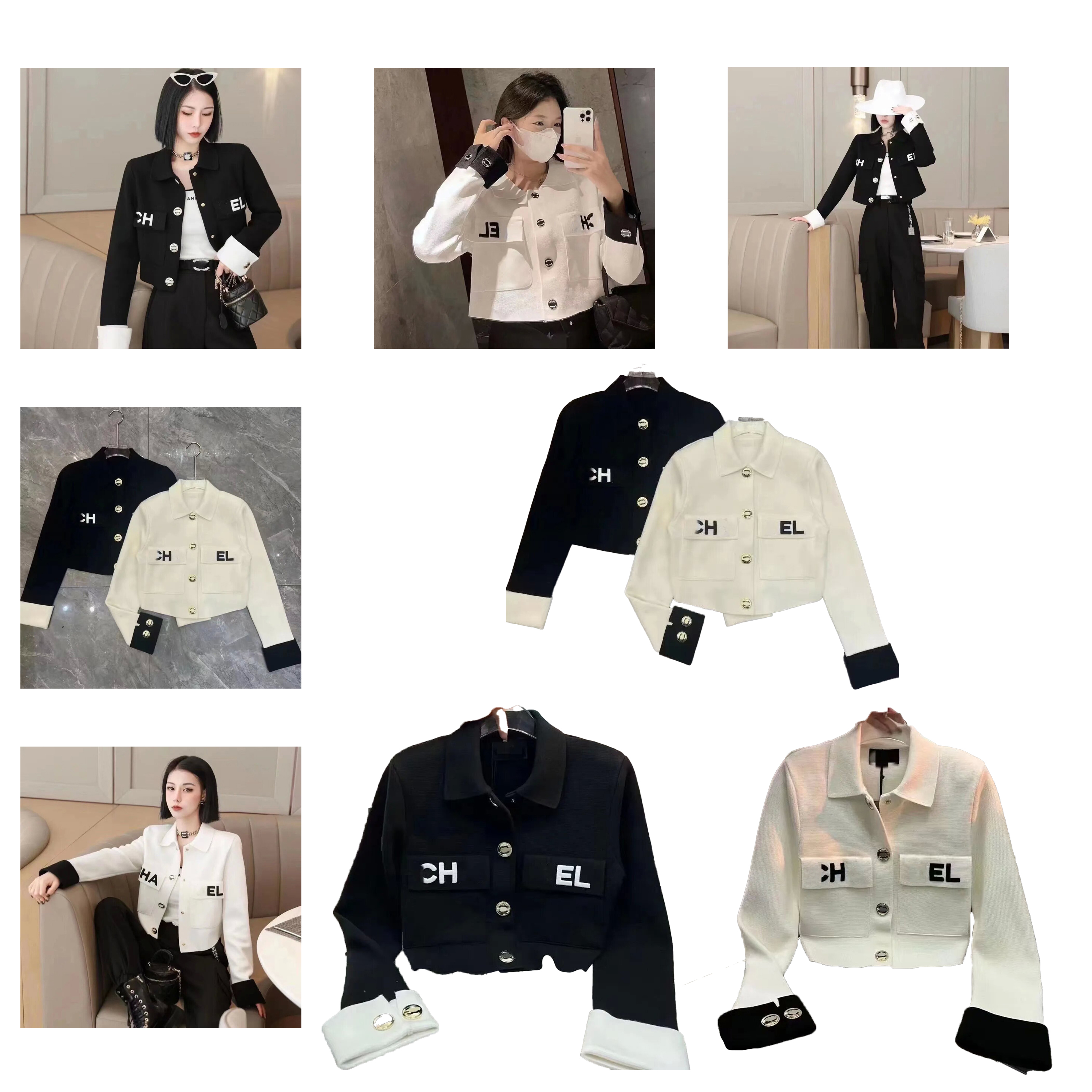 

Summer designer high-quality lapels casual polo women's jacket fashion chest pocket letter embroidery print metal button-knit long sleeve cardigan jacket, 02