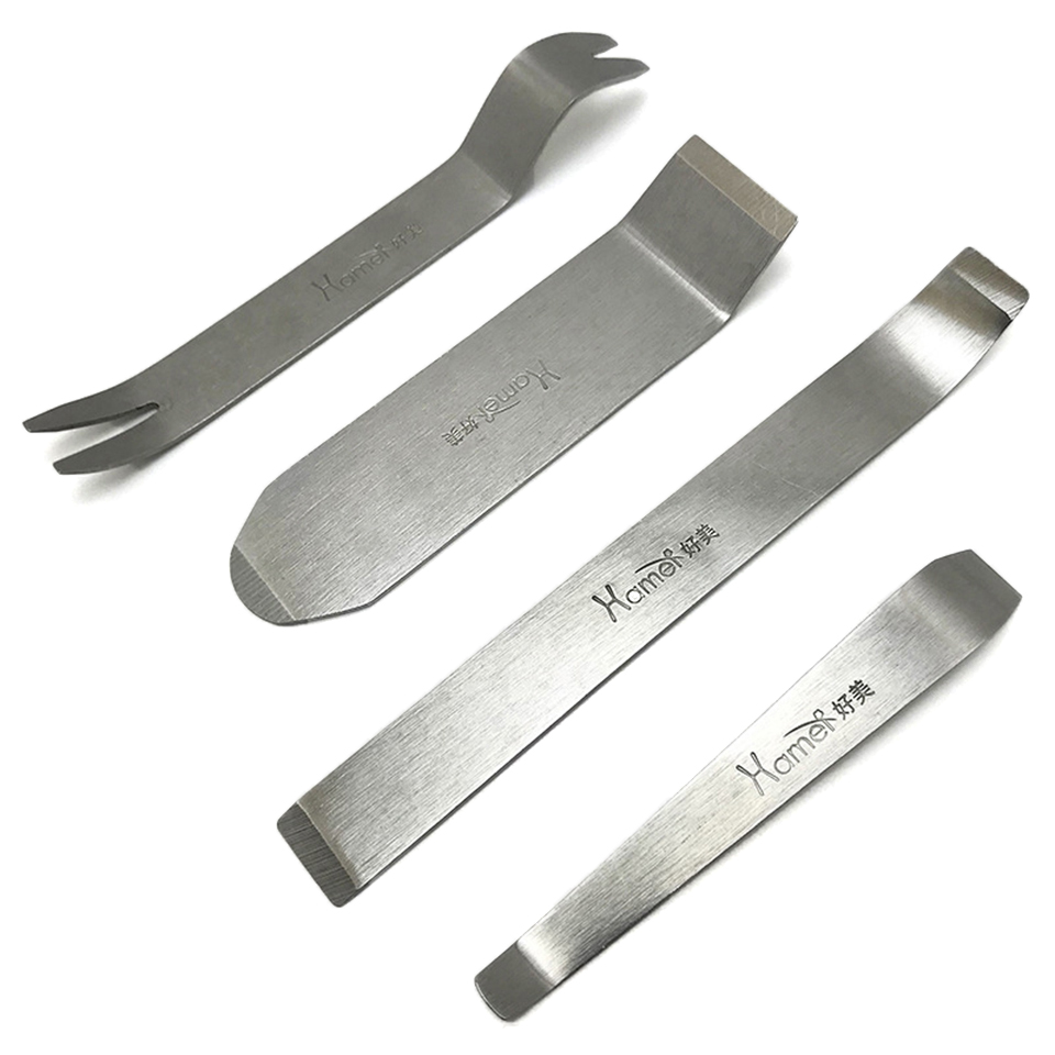 Non-Scratch Metal Car Pry Tool Set - 4pcs Steel Dash & Interior Trim Remover for Precision Radio Installation and Door Clip Removal HM-498X