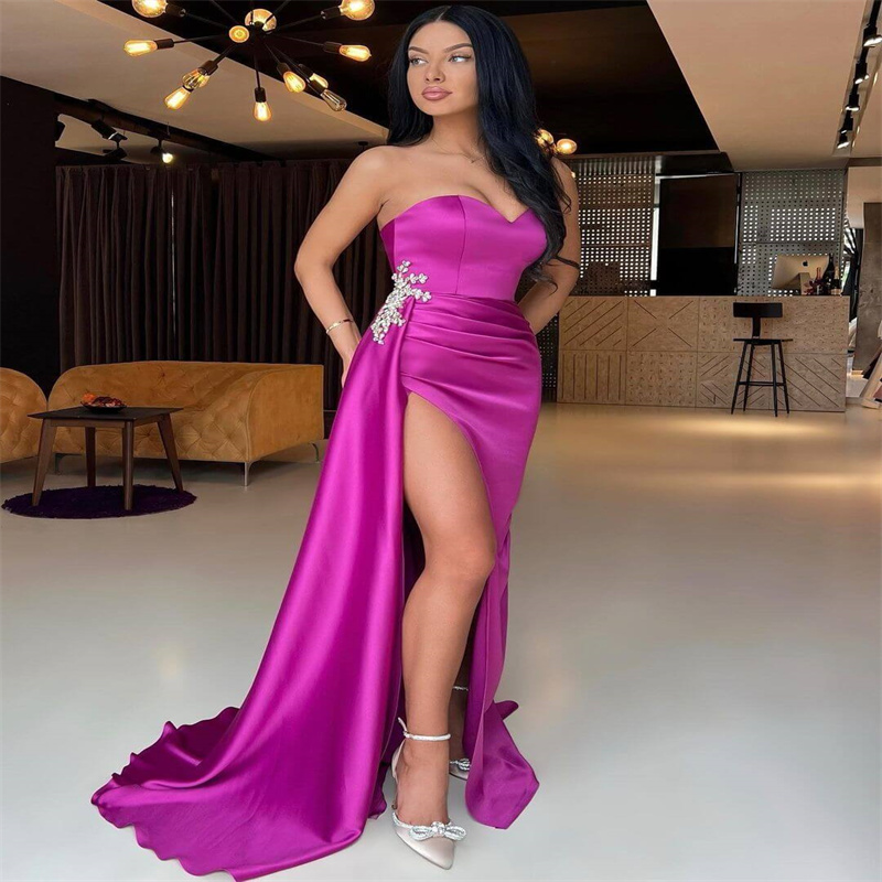 Elegant Purple High Slit Prom Dress 2023 With Beaded Sexy Sweetheart Mermaid Evening Gowns Chic Plus Size Formal Dance Party Formal Occasion Women Rec