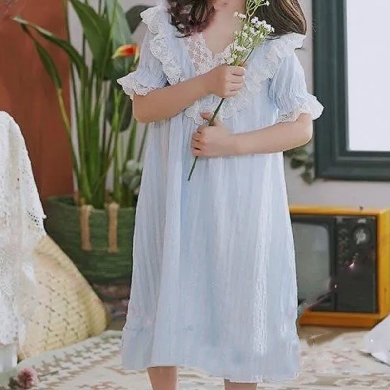 Pajamas Summer Baby Nightdress Breathable Jacquard Cotton Comfortable Short Sleeve Sleepshirts Lace Nightgown Sweet Solid Color Girls Ni 230711