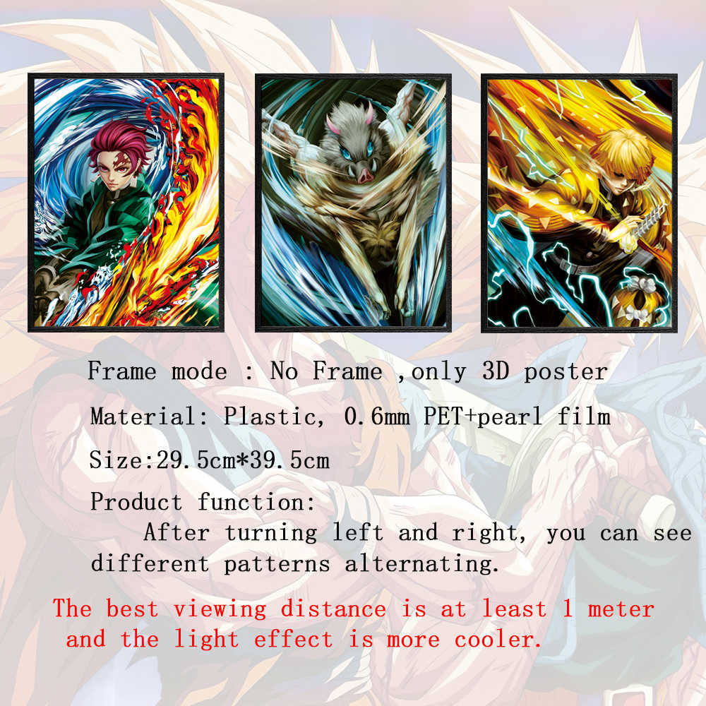 3D Anime Lenticular Demon Slayer Cartoon Characters 3D Flip Gradient Painting Changing Poster Picture Wall Art Home Decor Gift L230704