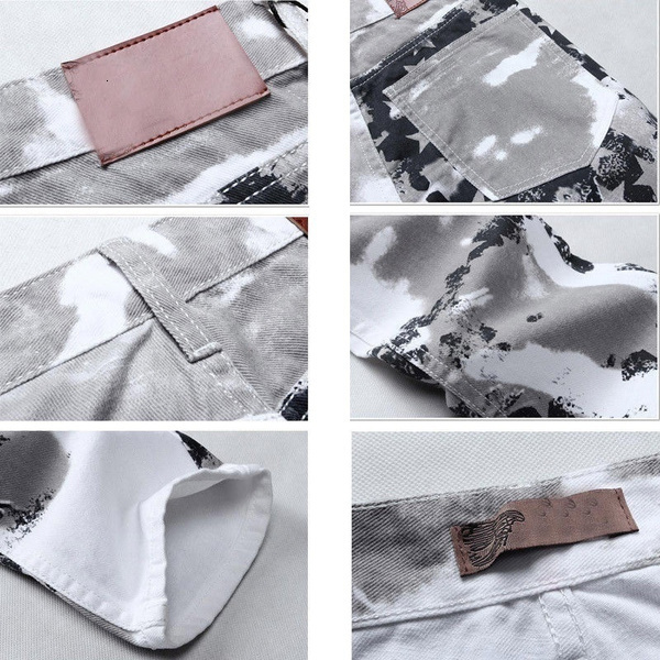 Mens Jeans Fashion Distressed Slim Fit Long Pants Trousers Printed Biker 230712