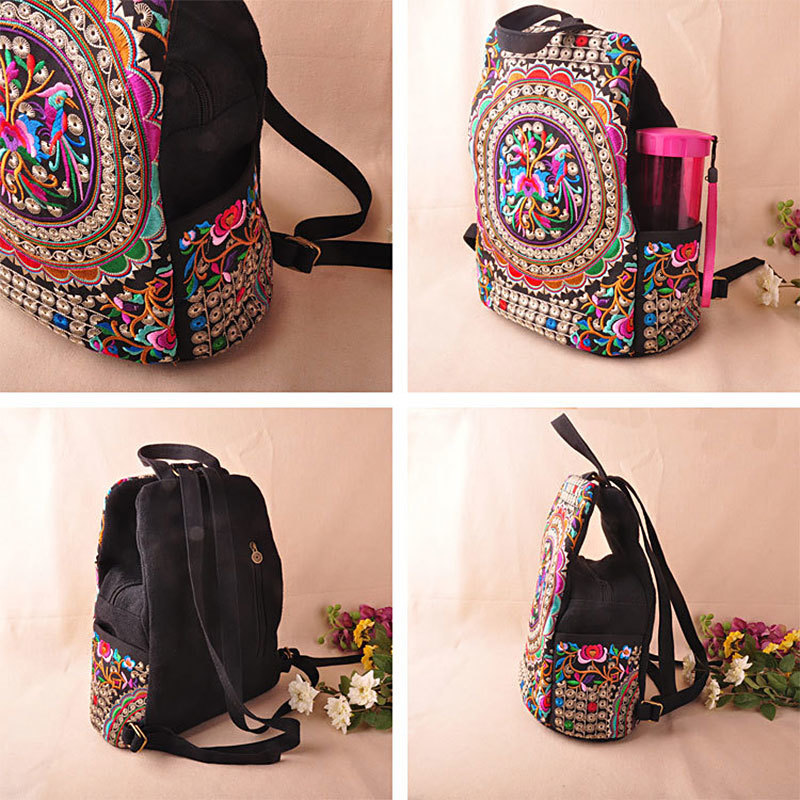 Evening Bags Veowalk Vintage Artistic Embroidered Women Canvas Backpacks Handmade Floral Embroidery Rucksack Schoolbag Denim Travel 230711