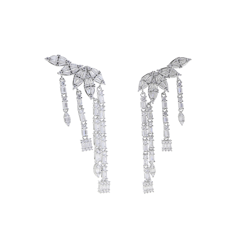 new fashion design Leaf four long tassel Earring Full Iced Out Bling Pave Cubic Zircon CZ Fashion Hip Hop Women lady gift Jewelry