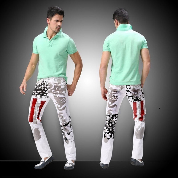 Mens Jeans Fashion Distressed Slim Fit Long Pants Trousers Printed Biker 230712