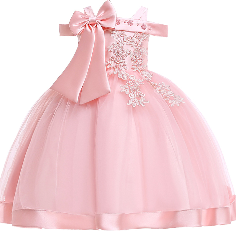 Girl's Dresses 3-10 Years Kids Christmas Party Dresses For Girls Appliques Flower Elegant Wedding Dress With Bow Children Birthday Prom Gown 2307
