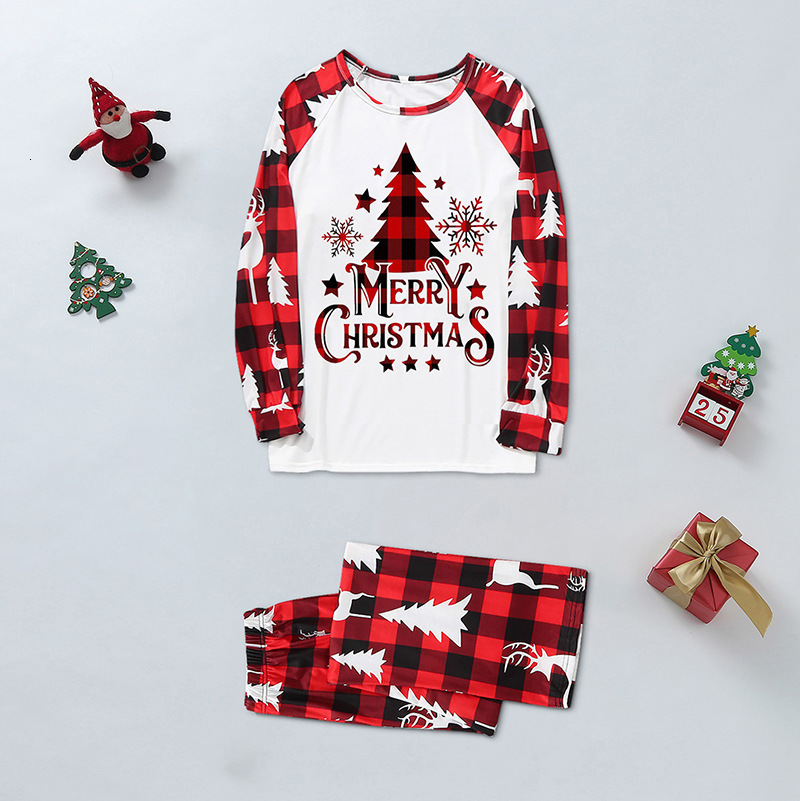 Family Matching Outfits Merry Christmas Family Pajamas Santa Tree Patchwork Mother Daughter Matching Clothes Casual Soft Sleepwear Xmas Family Look 23