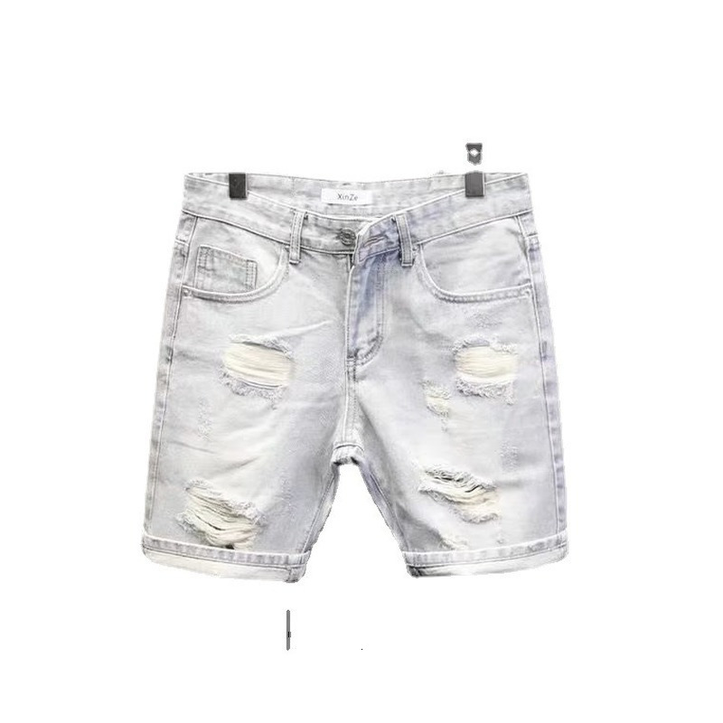 Men's Jeans Korean Retro Japanese Versatile Loose Straight Denim Shorts Casual Pants Boys White Color Short Ripped Hip Hop 230711