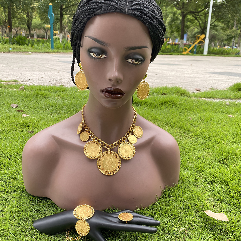 Bracelet Earrings Necklace Coin Necklace/Earrings/Rings/Bracelets Dubai Women's Jewelry Set Gold Coin Arab/African Bride Wedding Gift 230711