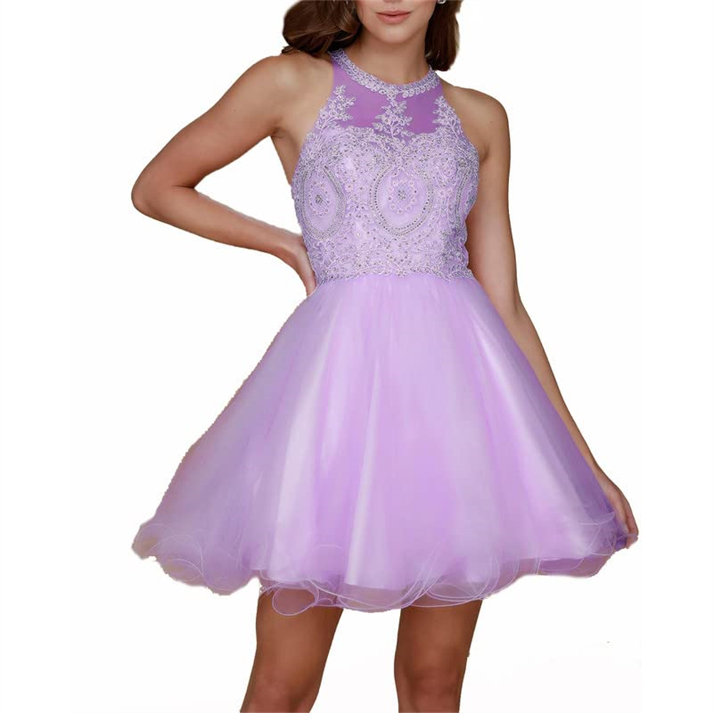 Short Homecoming Dresses Appliques Beading A-Line Jewel Backless Tulle Party Gowns Princess Plus Size Mini Birthday Prom Graudation Cocktail Party Gow