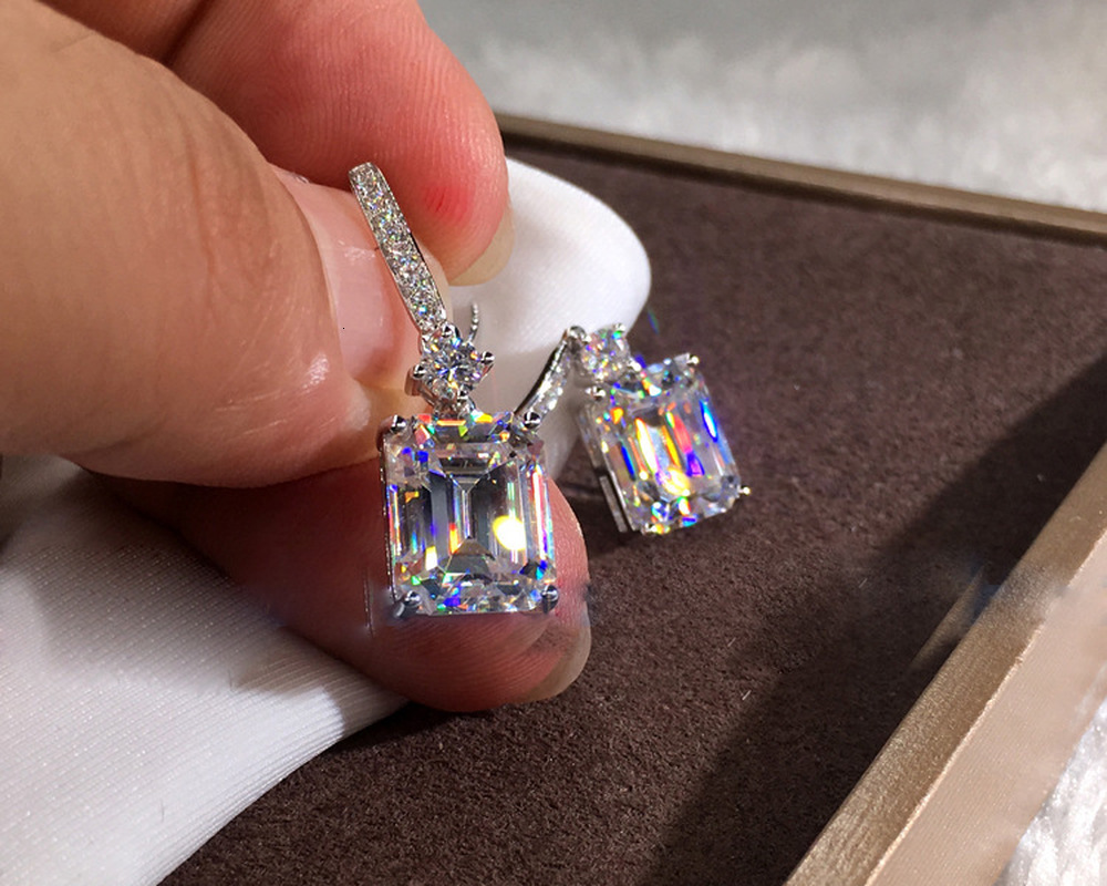 Stud Big Rectangle Bling Zircon Stone Silver Earrings for Women Cute Korean Earrings Fashion Jewelry 925 Silver 230711