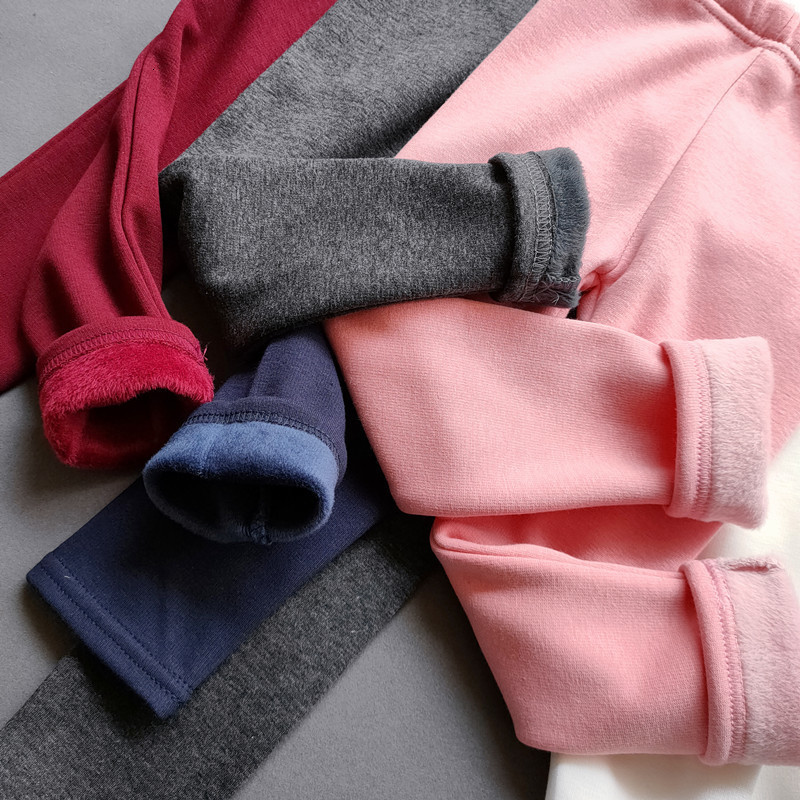 Trousers Autumn Winter Girls Fleece Leggings Kids Slim Thermal children's Solid Color Plus Velvet Warm Pants 230711
