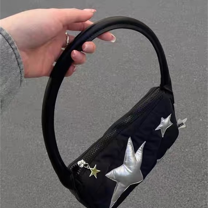 Evening Bags Silver Star Pedants Featured Carry Bag Girls YK2 Loli Cute Kawayi Harajuku Black Small l230711
