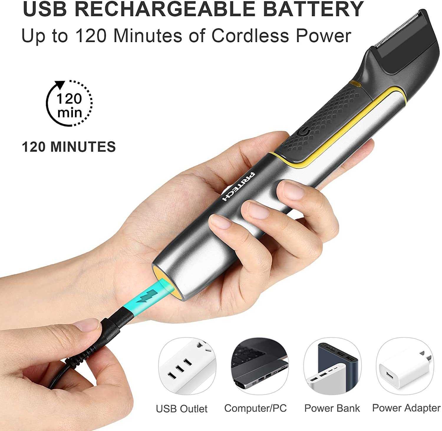 Hair Trimmer Pritech Electric Hair Clipper Groin Body Trimmer Bikini Epilator Rechargeable Pubic Back Body Shaver Razor for Men and Women