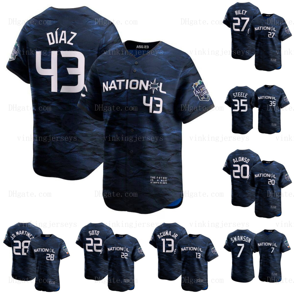 2023 National League All Star Baseball Jerseys 35 Justin Steele 43 Alexis Diaz Corbin Carroll Sean Murphy Nolan Arenado Mookie Betts Austin Riley Dansby Swanson