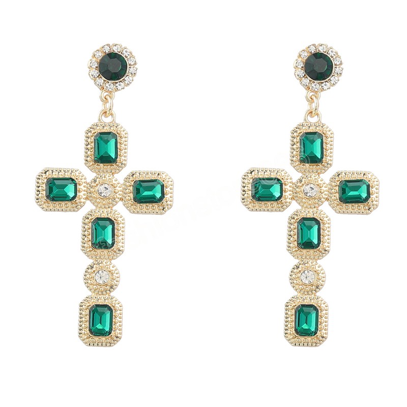 Shiny Alloy Rhinestone Cross Earrings Women's Earrings Wedding Accessories Fashion Temperament Jewelry