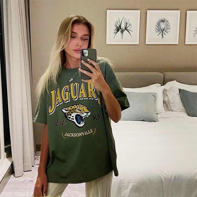 Women's TShirt American Retro Jaguars Printing Female Graphic Cool T Shirts Summer Short Sleeve Loose Cotton Y2K Tops Street Fashion 90s Tees 230