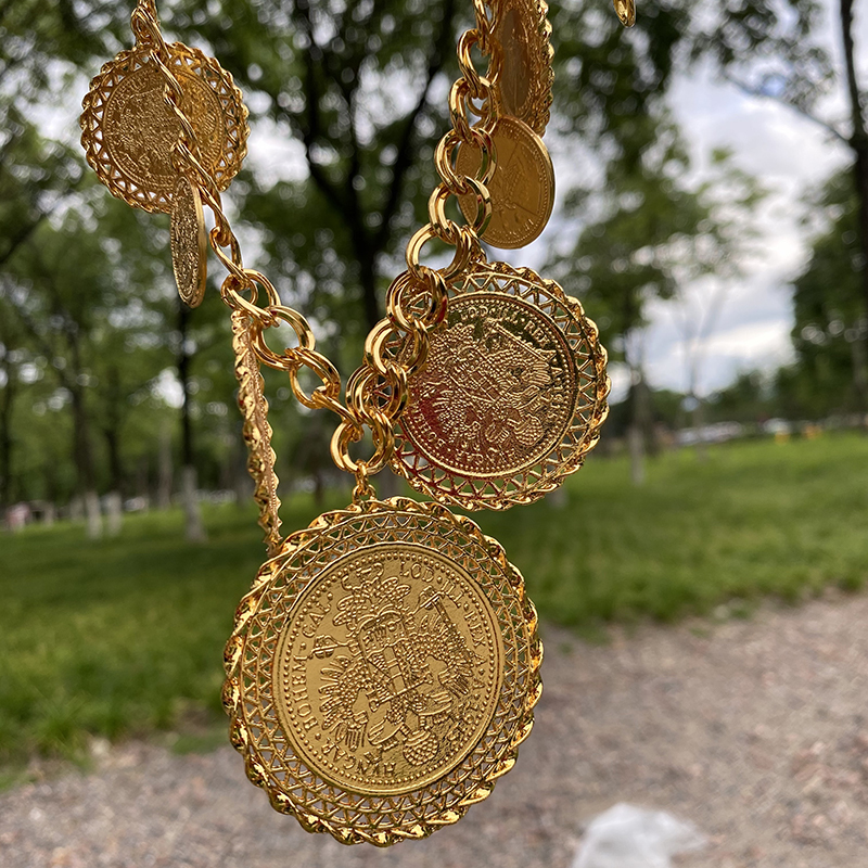 Bracelet Earrings Necklace Coin Necklace/Earrings/Rings/Bracelets Dubai Women's Jewelry Set Gold Coin Arab/African Bride Wedding Gift 230711