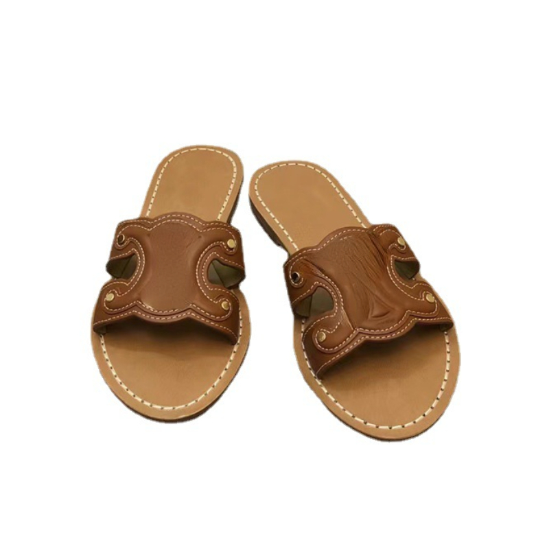 CE Brand Genuine Leather Flat Slippers Women's Sandals and Slippers for Summer Outwear and Vacation