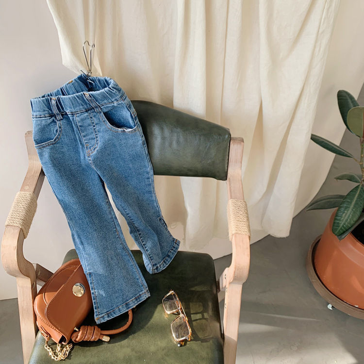 Jeans Spring Baby Girls Denim Flare Pants Solid Color Toddlers Kids Elastic Korean Style Children Trousers 230711
