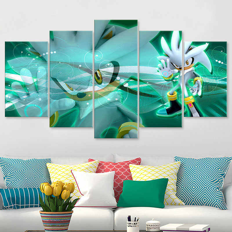 Cartoon Sonic 5 Panels Poster Video Games Canvas Painting Wall Art Picture for Children's Bedroom Living Room Decoration Cuadros L230704