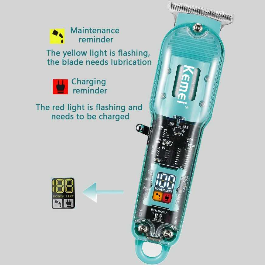 Hair Trimmer Kemei KM1133 Rechargeable Hair Cutting Machine Barber Shop Fade Professional Hair Clippers Cordless Trimmer Transparent Cover