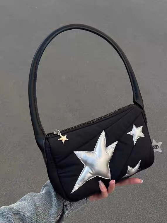 Evening Bags Silver Star Pedants Featured Carry Bag Girls YK2 Loli Cute Kawayi Harajuku Black Small 230711