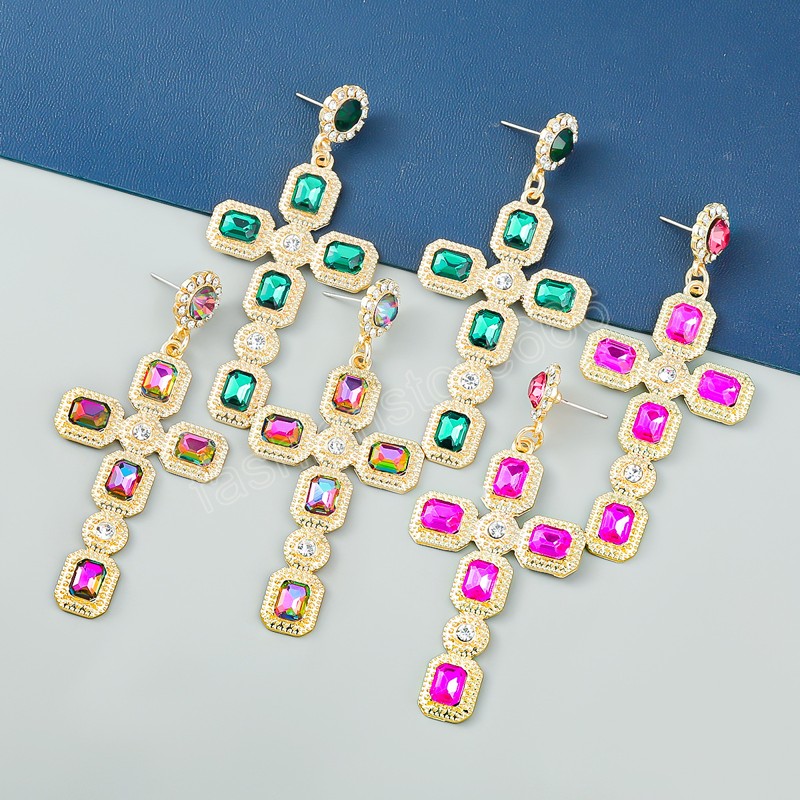 Shiny Alloy Rhinestone Cross Earrings Women's Earrings Wedding Accessories Fashion Temperament Jewelry