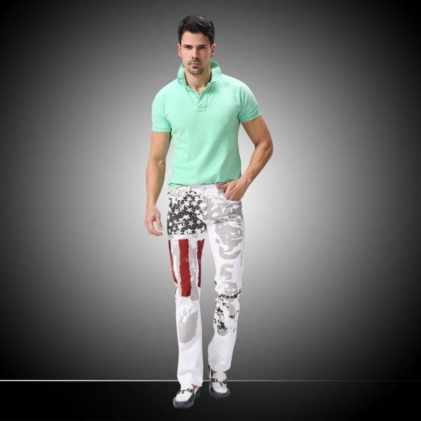 Mens Jeans Fashion Distressed Slim Fit Long Pants Trousers Printed Biker 230712