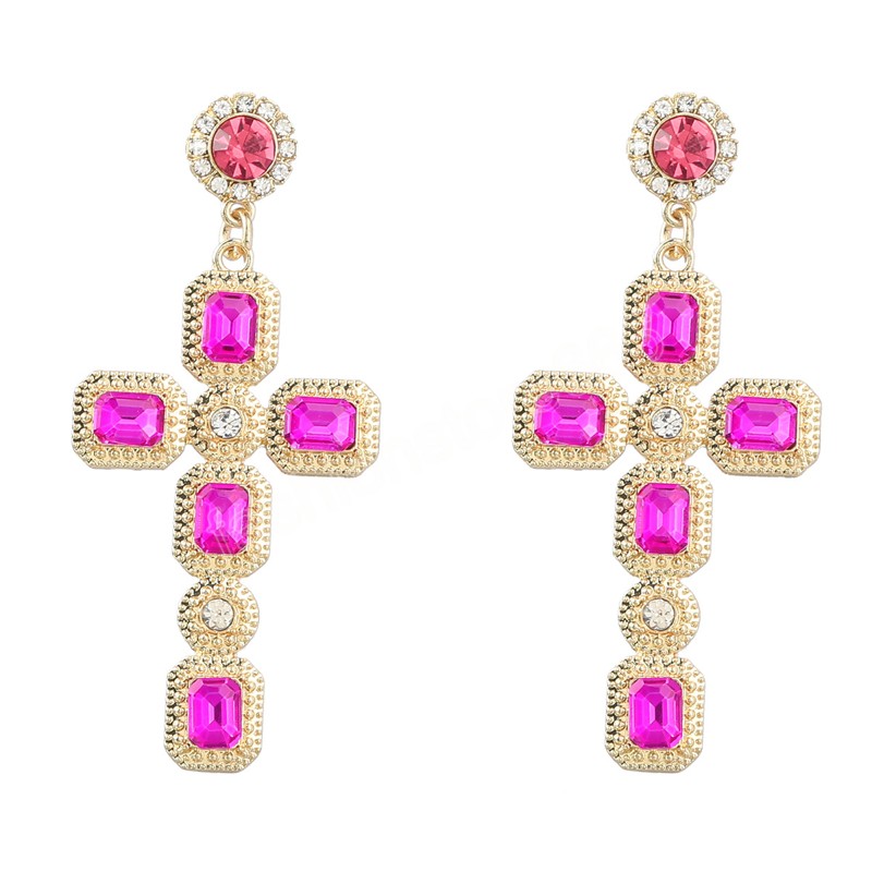 Shiny Alloy Rhinestone Cross Earrings Women's Earrings Wedding Accessories Fashion Temperament Jewelry