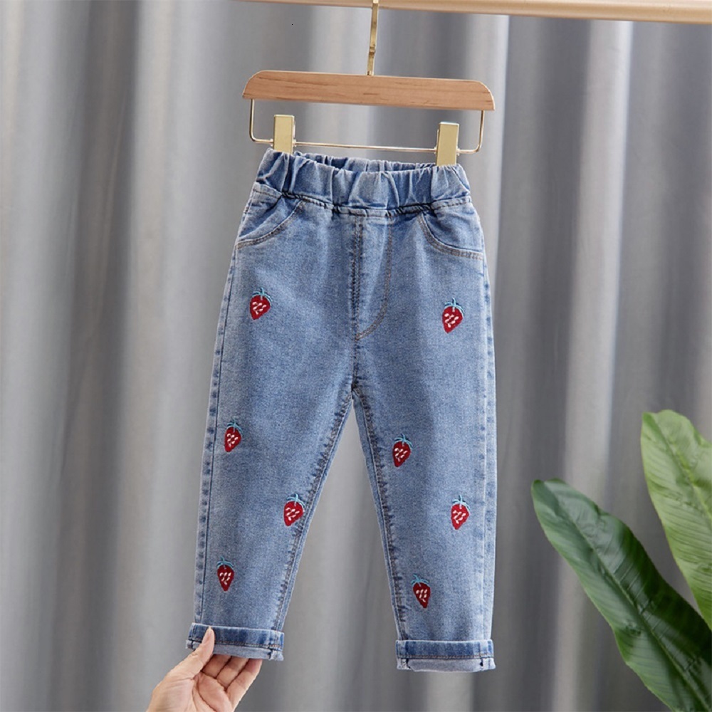 Jeans Kids Girl Floral Cartoon Long Pants Spring Autumn Graffiti Painting Print Casual Trousers with Hole Children Denim 230711