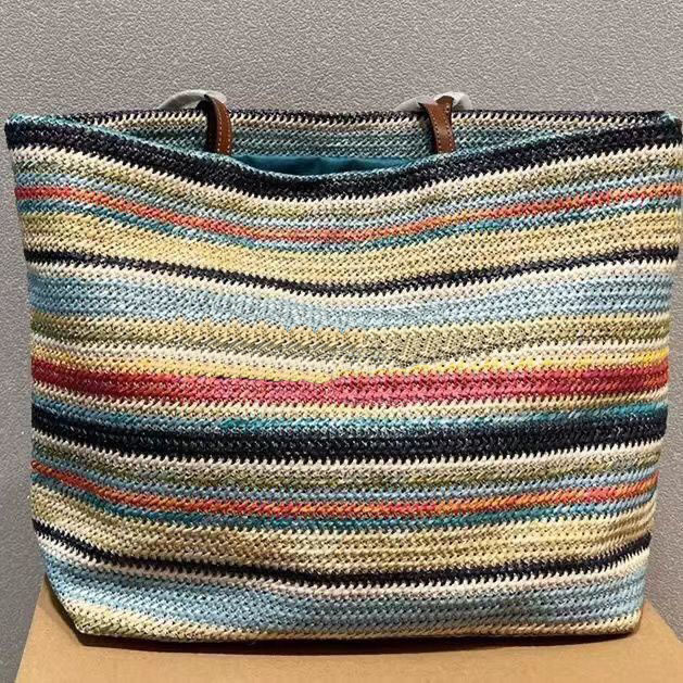 Evening Bags Beach vacation bag Straw woven colored bag Large capacity summer contrast vacation bag in Bohemian style 230712