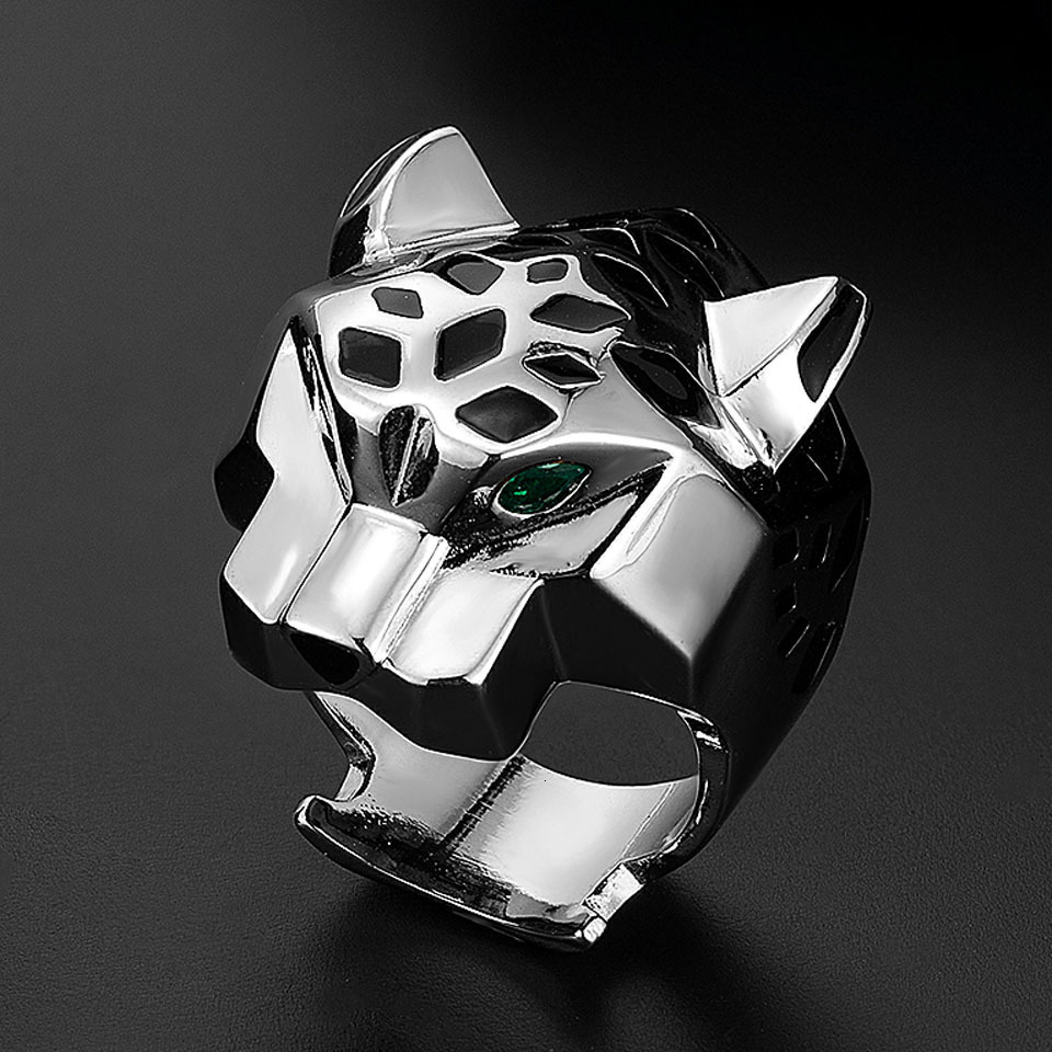 Wedding Rings Elegant with Rhodium Rose Gold Plating Leopard Statement Ring Featuring Green Zircon Eyes 4