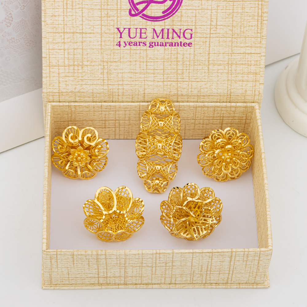 Wedding Rings Italian Gold Plated Jewelry Set Unique Finger Ring Women Big Style Flower Elegant Rings Jewellery Sets Adjustable Ring Gifts 230713