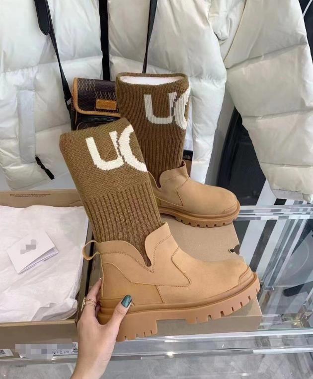 Women's Fashion snow boots thick soled elastic knitting stitching warm socks Martin Middle platform boots classical Australia Tazz Tasman Suede Slippers