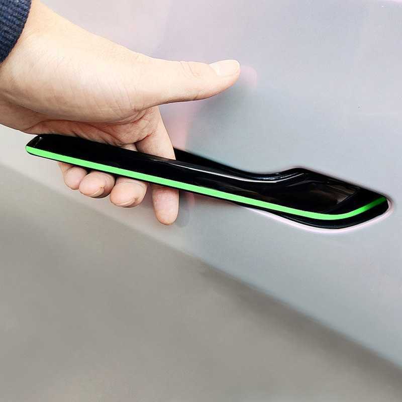 4Pcs Luminous Car Door Handle Protector Stickers Door Handle Anti Scratch Decor Strip Accessories for Tesla Model 3/ Y 2019-2022