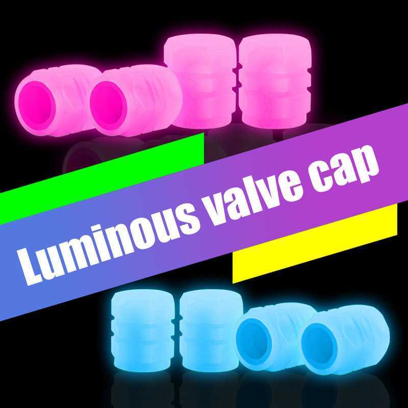 4pcs Luminous Car Tire Valve Caps Auto Motorcycle Night Glowing Tyre Rim Valve Stem Caps Covers Decor Car Accessories Pink Blue