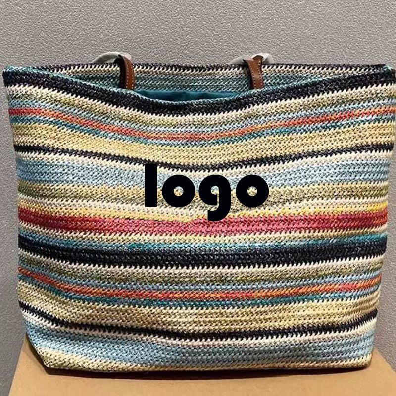 Evening Bags Beach vacation bag Straw woven colored bag Large capacity summer contrast vacation bag in Bohemian style 230712