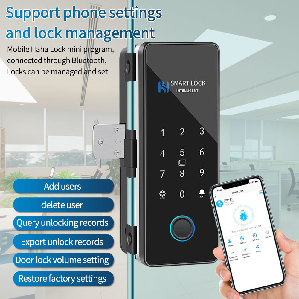 Recognition System Smart Phone Hahalock APP Fingerprint Lock Bluetooth Sliding Glass Door Electronic IC Card with Attendance Record 230712