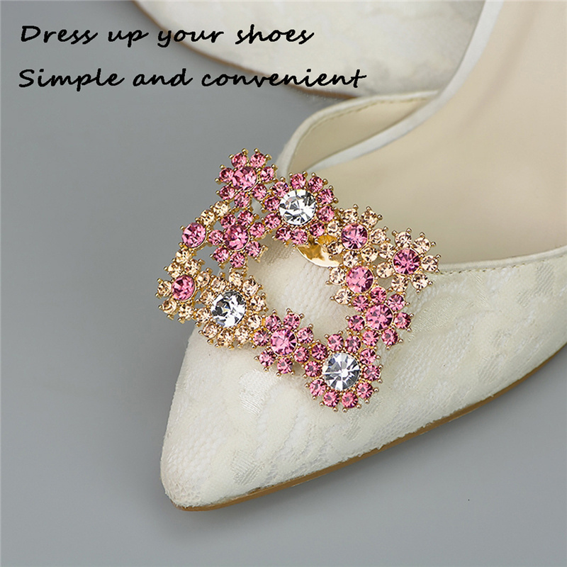 Shoe Parts Accessories Detachable Shoe Clips Flower Square Rhinestones Shoe Embellishment Wedding Pumps Decoration for Shoe Bag Dress Accessories 2 Pc