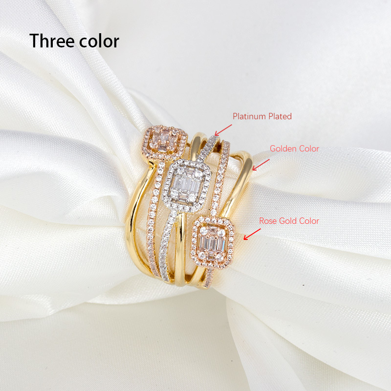 Wedding Rings Bride Talk Fashion Rings Creative Cross Twisted Line Flash Micro Inlay Trapezoid Zirconia Ring Women Shiny Wedding Party Jewelry 230713
