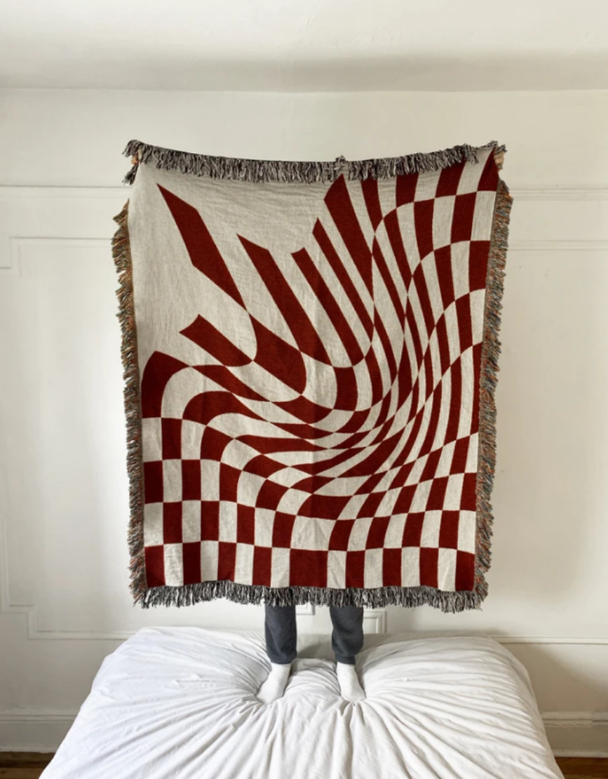 Tapestries Plaid Tapestry Wall Hanging For Living Room Bedroom Decor Blue Wave Print Wall Tapestry Picnic Mat 230712