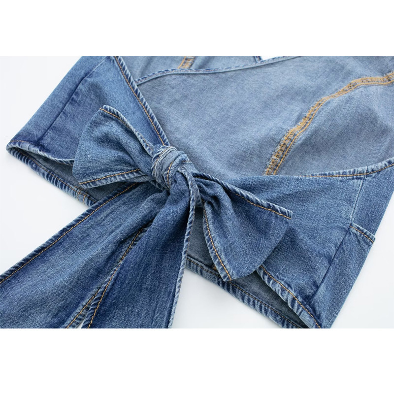 Women's Tanks Camis TRAF Womens Top Denim Crop Top Women Off Shoulder Blue Halter Top Streetwear Backless Sexy Tops Woman Party Night Jeans Tops 