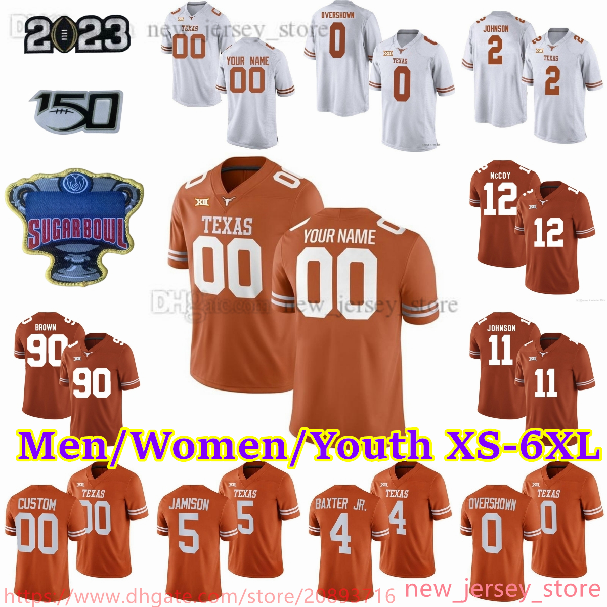 2023 Custom S-6XL NCAA Texas Longhorns Football Jersey 6 Devin Duvernay 19 Justin Tucker 0 DeMarvion Overshown 4 Whittington 4 Cedric Baxter Jr. 0 Ja'Tavion Sanders, Add sugar bowl patch
2023 Custom S-6XL NCAA Texas Longhorns Football Jersey 6 Devin Duvernay 19 Justin Tucker 0 DeMarvion Overshown 4 Whittington 4 Cedric Baxter Jr. 0 Ja'Tavion Sanders, Add sugar bowl patch