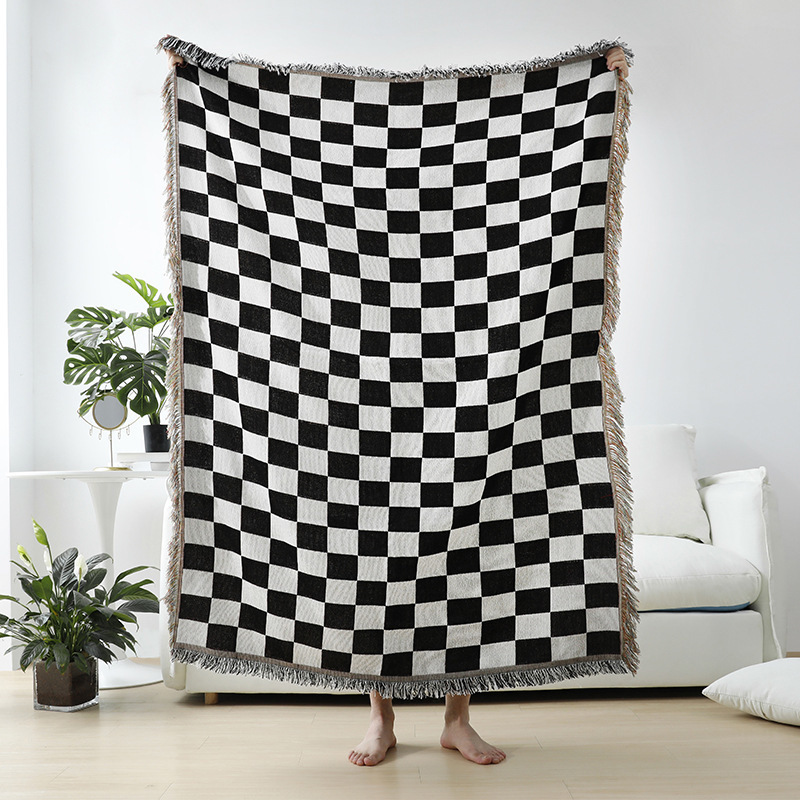 Tapestries Plaid Tapestry Wall Hanging For Living Room Bedroom Decor Blue Wave Print Wall Tapestry Picnic Mat 230712