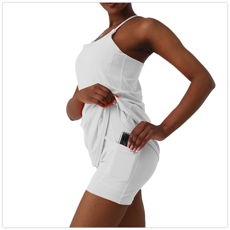 Tennis Lined Dress Yoga Outfit Exercise Chest Pad Inside Shorts Dresses Golf Gym Slip Fitness Women Tennis Pockets Dress LLLM88553