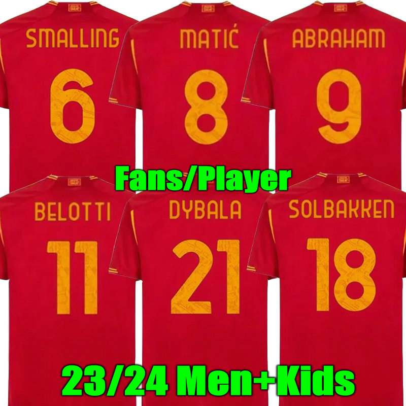 23 24 DYBALA romas Soccer jerseys maglia Pellegrini belotti CELIK 2023 2024 Football shirts MANCINI KUMBULLA men kids kit Abraham EL SHAARAWY Uniform, 23/24 home aldult player
23 24 DYBALA romas Soccer jerseys maglia Pellegrini belotti CELIK 2023 2024 Football shirts MANCINI KUMBULLA men kids kit Abraham EL SHAARAWY Uniform, 23/24 home aldult player