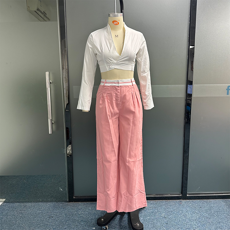 Women's Two Piece Pants Waytobele Women Set Fashion Solid Long Sleeve Lapel V Neck High Single Button Short Top Loose With Pockets Sets 230712