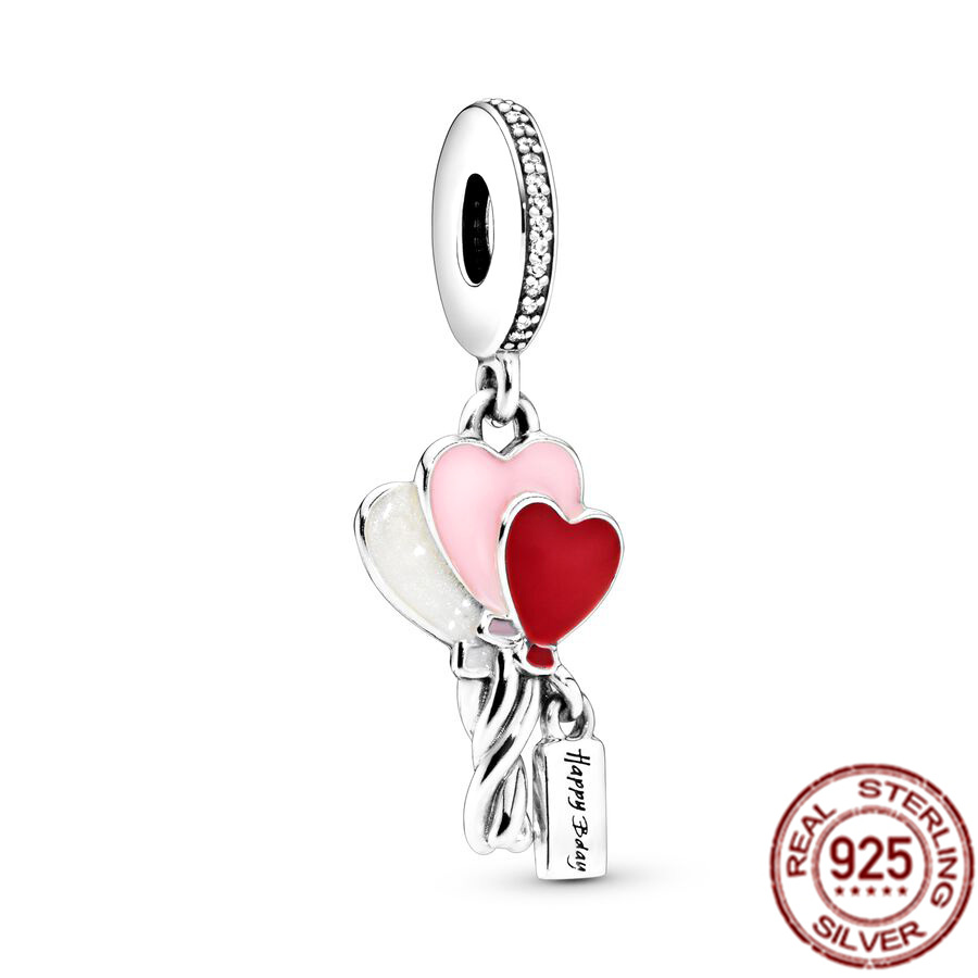 925 Sterling Silver Charm Happy Birthday Birthday Cake Balloon Beer Dangle Charm Bead Fit S925 Snake Bracelet Women Jewelry Gift