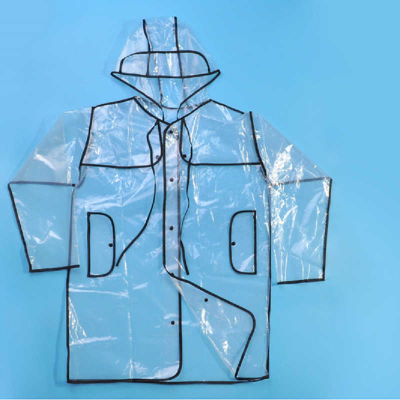 1pc Black Transparent Vinyl Raincoat Runway Style Womens Girls Clear Fashion Rain Coat L230620